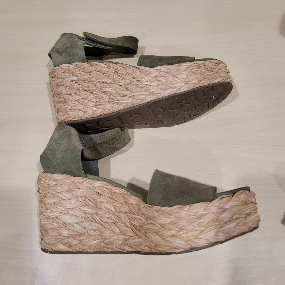 Pedro Garcia Dory Platform Espadrilles Thyme Castoro Suede Braided Jute 39.5 EU